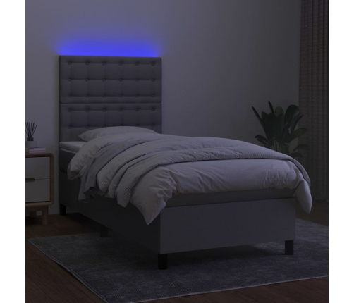 Cama box spring colchón y luces LED tela gris claro 90x190 cm