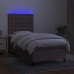 Cama box spring colchón y luces LED tela gris taupe 90x190 cm