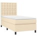 Cama box spring colchón y luces LED tela color crema 90x190 cm