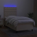 Cama box spring colchón y luces LED tela color crema 90x190 cm