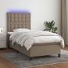 Cama box spring colchón y luces LED tela gris taupe 90x200 cm