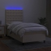 Cama box spring colchón y luces LED tela crema 100x200 cm