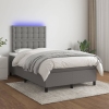 Cama box spring con colchón y LED tela gris oscuro 120x200 cm