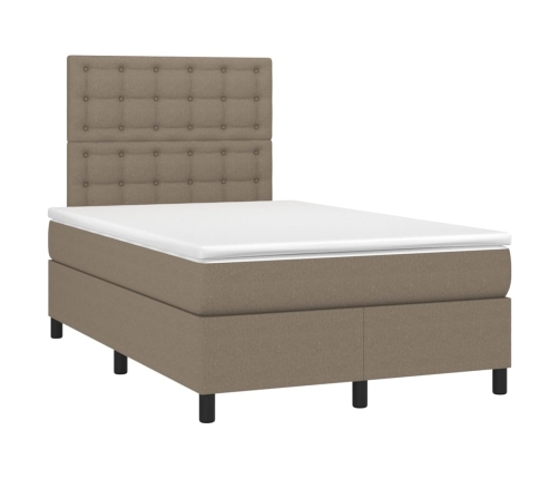 Cama box spring con colchón y LED tela gris taupe 120x200 cm