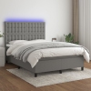 Cama box spring colchón y luces LED tela gris oscuro 140x190 cm