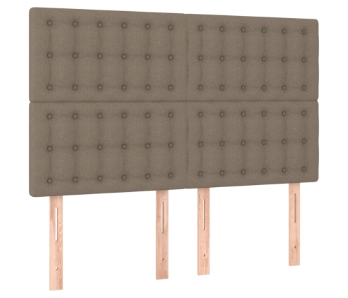 Cama box spring colchón y luces LED tela gris taupe 140x190 cm