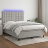 Cama box spring colchón y luces LED tela gris claro 140x200 cm