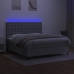 Cama box spring colchón y luces LED tela gris claro 160x200 cm
