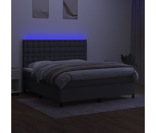 Cama box spring colchón y luces LED tela gris oscuro 160x200 cm