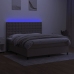 Cama box spring colchón y luces LED tela gris taupe 160x200 cm