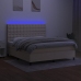 Cama box spring colchón y luces LED tela crema 160x200 cm