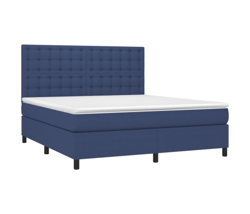 vidaXL Cama box spring colchón y luces LED tela azul 180x200 cm