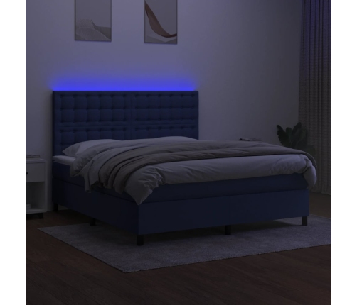 vidaXL Cama box spring colchón y luces LED tela azul 180x200 cm