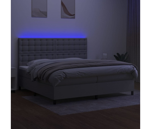 Cama box spring con colchón tela y LED gris claro 200x200 cm