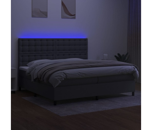 Cama box spring colchón y luces LED tela gris claro 200x200 cm