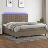 Cama box spring colchón y luces LED tela gris taupe 200x200 cm