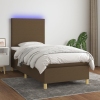 Cama box spring colchón y luces LED tela marrón oscuro 80x200cm