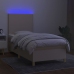 Cama box spring colchón y luces LED tela crema 80x200 cm