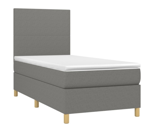 Cama box spring colchón y luces LED tela gris oscuro 90x190 cm