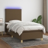 Cama box spring colchón y luces LED tela marrón oscuro 90x190cm