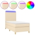 Cama box spring colchón y luces LED tela crema 100x200 cm