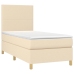 Cama box spring colchón y luces LED tela crema 100x200 cm