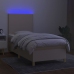 Cama box spring colchón y luces LED tela crema 100x200 cm