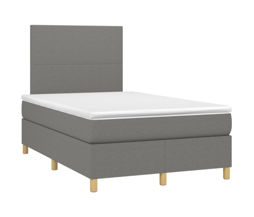 Cama box spring con colchón y LED tela gris oscuro 120x200 cm