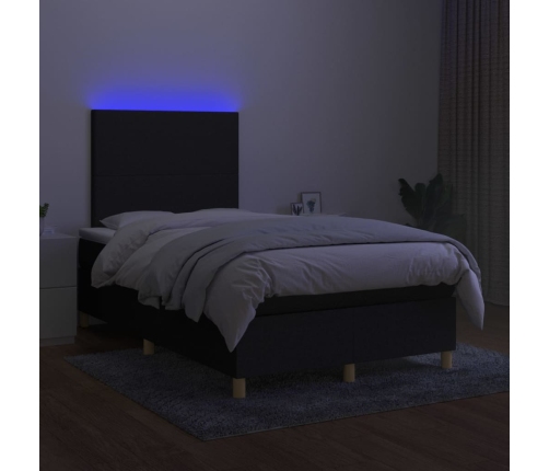 Cama box spring con colchón LED tela negro 120x200 cm