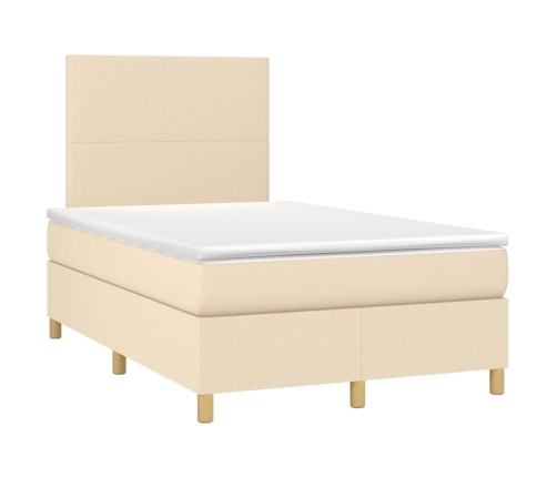 Cama box spring con colchón y LED tela crema 120x200 cm