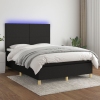 Cama box spring colchón y luces LED tela negro 140x190 cm