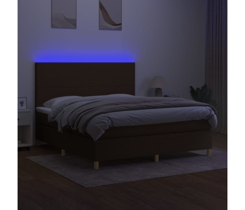 Cama box spring colchón luces LED tela marrón oscuro 160x200cm