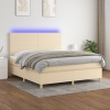 Cama box spring colchón y luces LED tela crema 160x200 cm