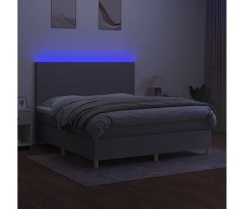 Cama box spring colchón y luces LED tela gris claro 180x200 cm