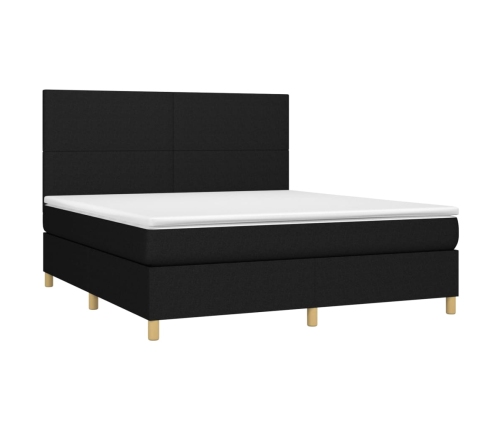 Cama box spring colchón y luces LED tela negro 180x200 cm