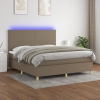 Cama box spring colchón y luces LED tela gris taupe 180x200 cm