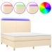 Cama box spring colchón y luces LED tela crema 180x200 cm