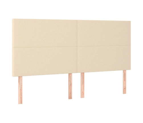 Cama box spring colchón y luces LED tela crema 180x200 cm