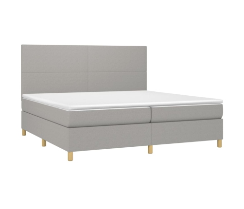 Cama box spring con colchón tela y LED gris claro 200x200 cm