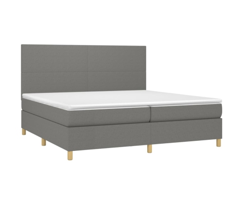 Cama box spring colchón y luces LED tela gris claro 200x200 cm