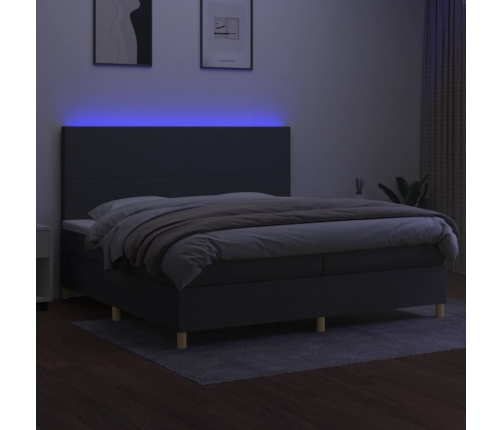 Cama box spring colchón y luces LED tela gris claro 200x200 cm