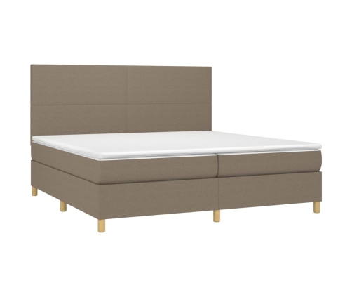 Cama box spring colchón y luces LED tela gris taupe 200x200 cm