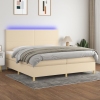 Cama box spring colchón y luces LED tela crema 200x200 cm