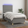 Cama box spring colchón y luces LED tela gris oscuro 80x200 cm