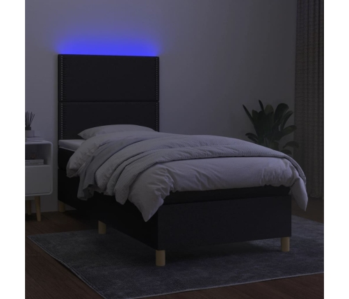 Cama box spring colchón y luces LED tela negro 80x200 cm