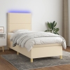 Cama box spring colchón y luces LED tela crema 80x200 cm