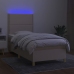 Cama box spring colchón y luces LED tela crema 100x200 cm