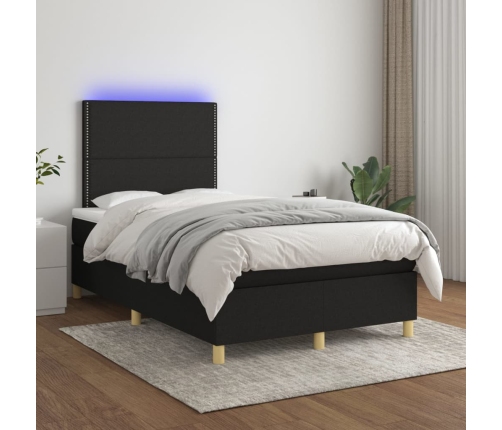 Cama box spring con colchón LED tela negro 120x200 cm