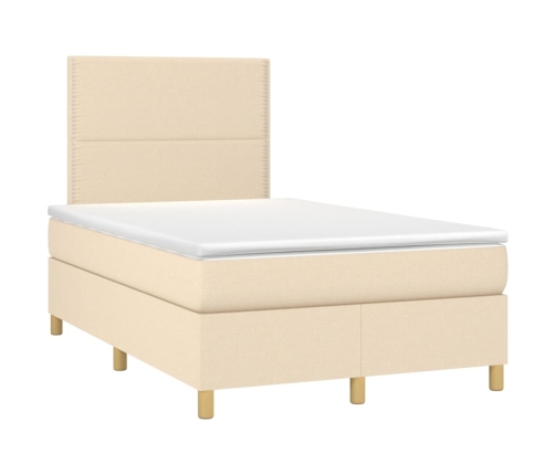 Cama box spring con colchón y LED tela crema 120x200 cm