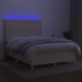 Cama box spring colchón y luces LED tela crema 140x190 cm